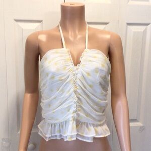 Forever 21 Plus Yellow Polka Dot Print Metallic Ruffled Halter Top Size 0X